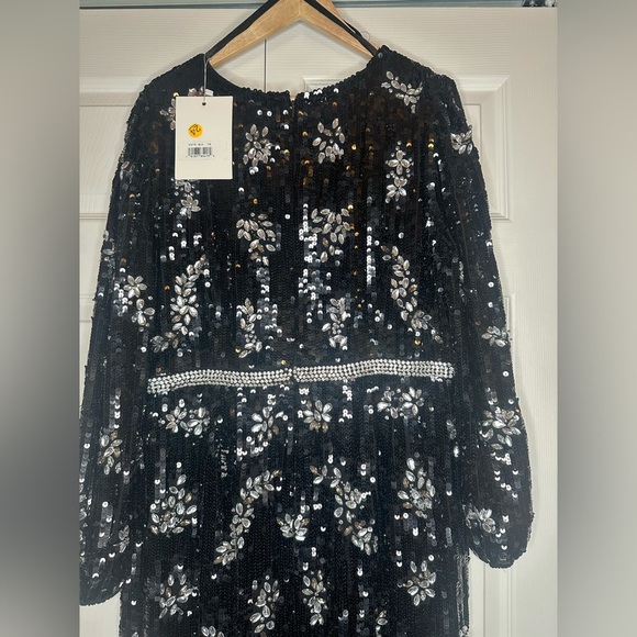 NWT $1598 Mac Duggal Embellished Wrap‎ Over Bishop Sleeve Gown Black Style 93616 - Picture 9 of 11